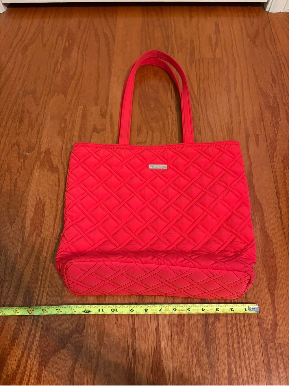Vera Bradley Bright Red Quilted Tote Bag Large Travel Carryall Handbag - Picture 3 of 8
